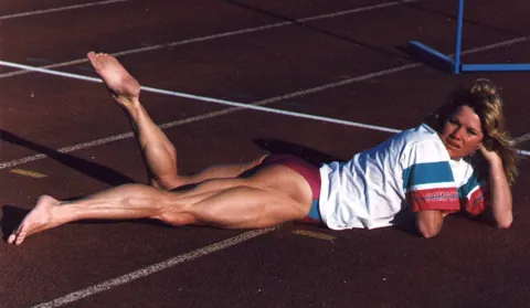 Olympic and commonwealth hurdle athlete, Wendy Jeal (aka "the woman with the steel legs") training for the 1988 Seoul games.