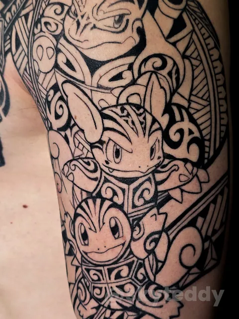 Pokémon tattoo with a maori style