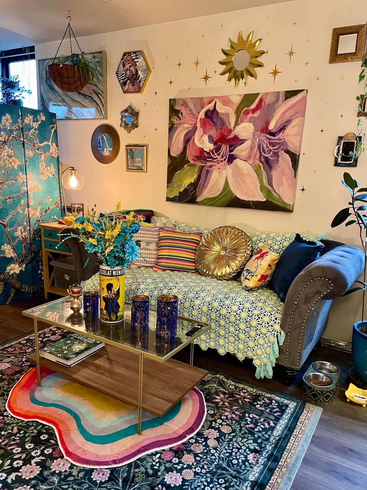 my tiny living room apartment where I can’t paint the walls