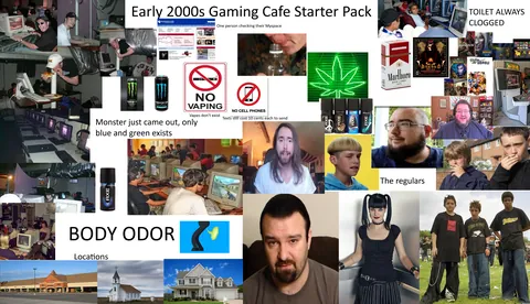 Early 2000s gaming cafe starter pack