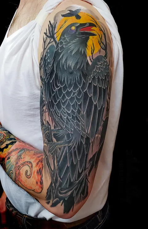 Raven Half Sleeve by Adam Sky, San Francisco, California