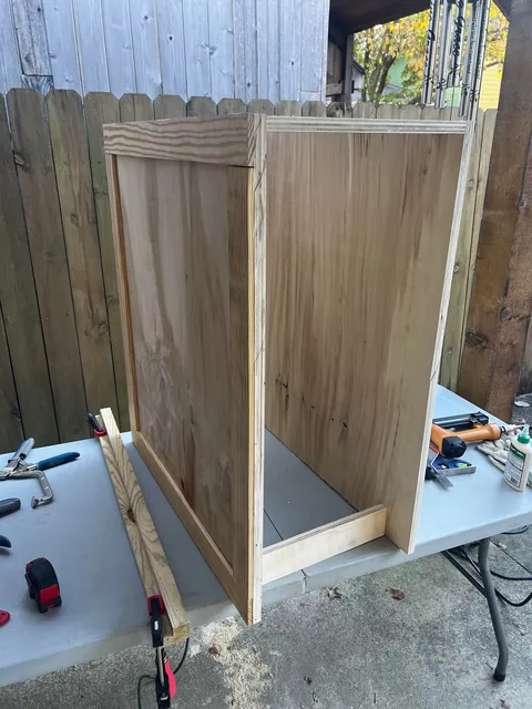 First real furniture building project. Wanted a cabinet/bar in this small space under our basement stairs. Pretty happy with the results!