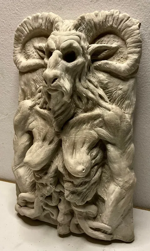 I made this Baphomet-inspired relief from clay.