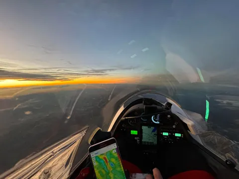 In 2023, Gordon Boettger broke the world record with a glider, covering a distance of 3000km in 17 hours with the help of night vision goggles and oxygen supply.