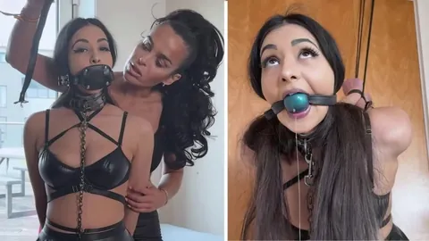 Femdom Bondage: Leash, Penis Gag &amp; Door Suspension. Jezebel Part1