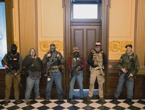 Protesters inside the Michigan State Capital April 2020