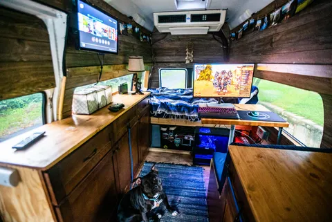 I live in a van and this is my battle station!