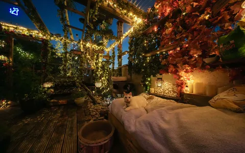 My catio during the day and night