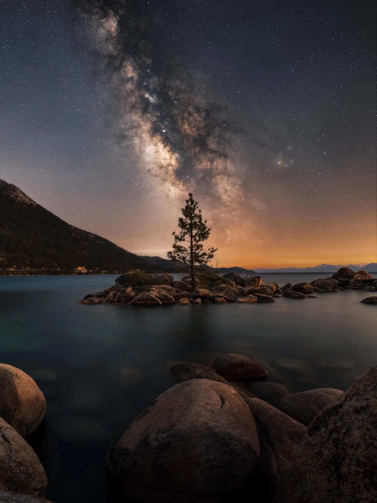 Lone Tree under the Milky Way - Lake Tahoe, CA [2880x3840][OC]