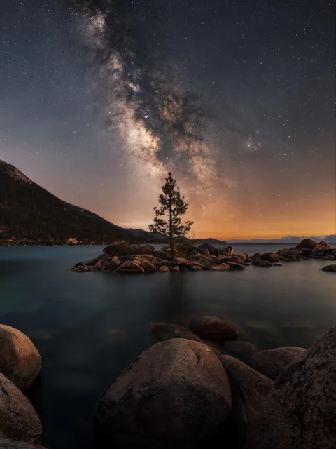 Lone Tree under the Milky Way - Lake Tahoe, CA [2880x3840][OC]