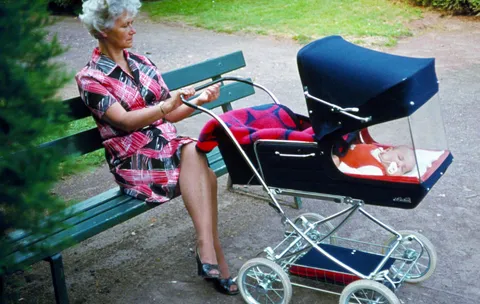 My grandma with me in my swanky panorama pram, 1976
