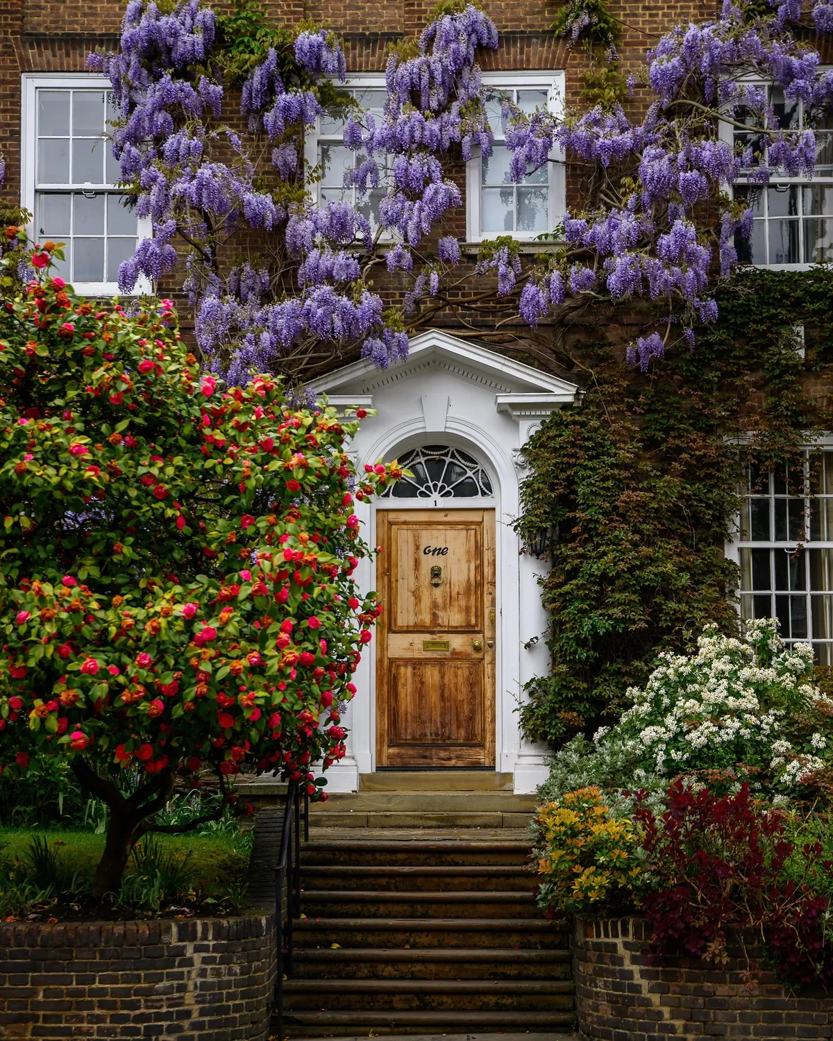Townhouse entrance in Holland Park, Kensington, London, UK.