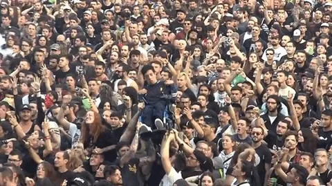 Metal fans making sure everyone has a good time