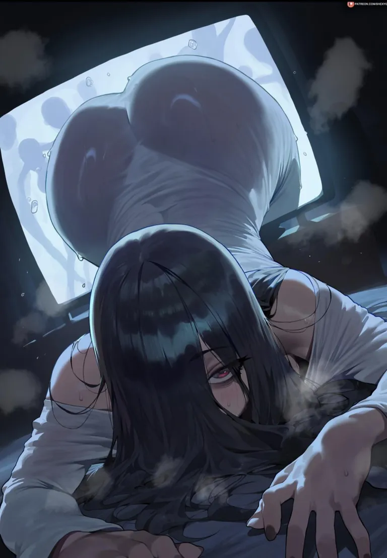 Sadako crawling through the screen