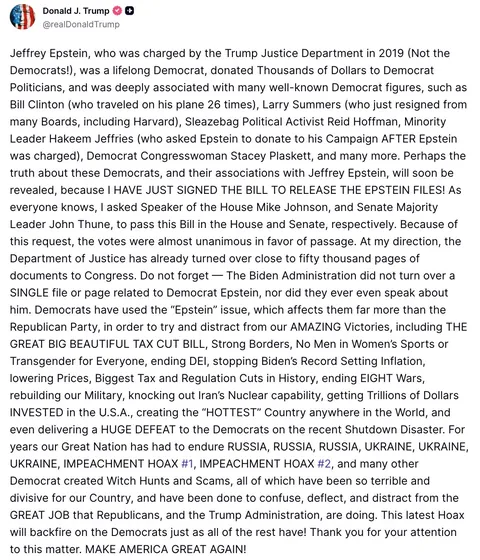 Trump Signs Epstein Bill