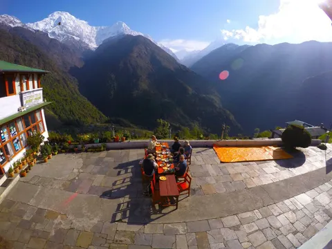 The most scenic breakfast we’ve ever had, absolutely stunning - Annapurna range, Nepal
