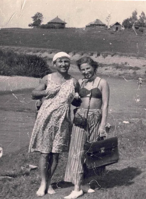 Grandma and grandpa swapping clothes on their honeymoon, 1949