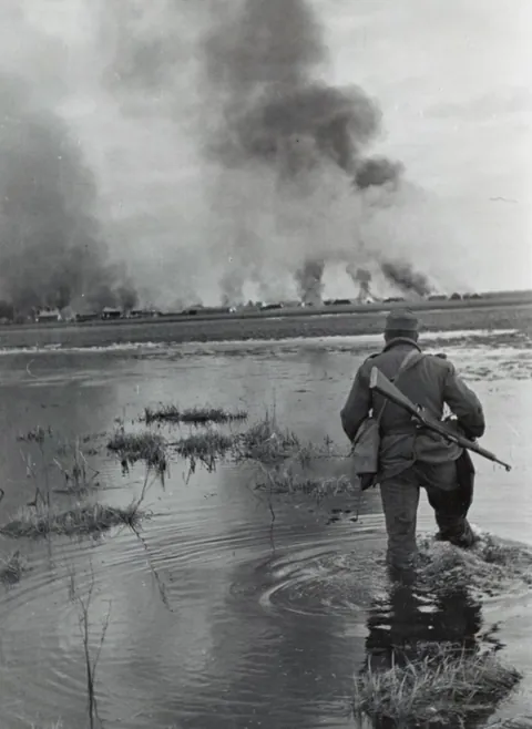 Hungarian soldier crossing the Don River near Stalingrad (1942)