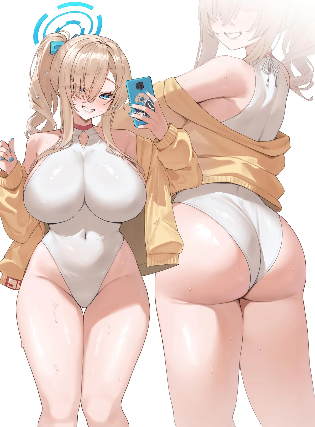 Asuna wearing Seia's swimsuit