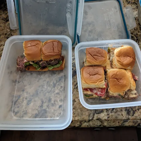 We had 6 sliders left over from dinner last night, and this is how my fiance stored the leftovers...