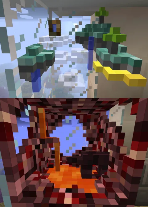 Made miniature Nether and Aether with chisels and bits mod