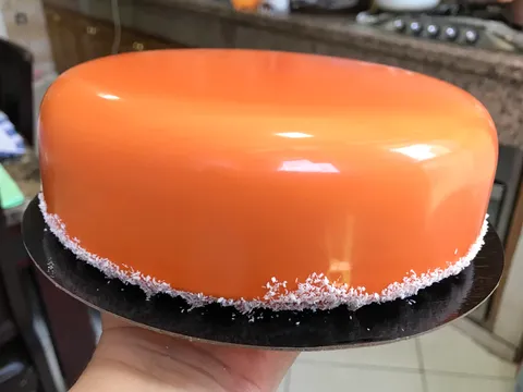 hello , my dessert with mirror glaze before decoration