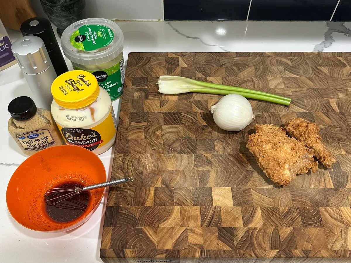 [homemade] nashville hot chicken salad sandwich. kinda.