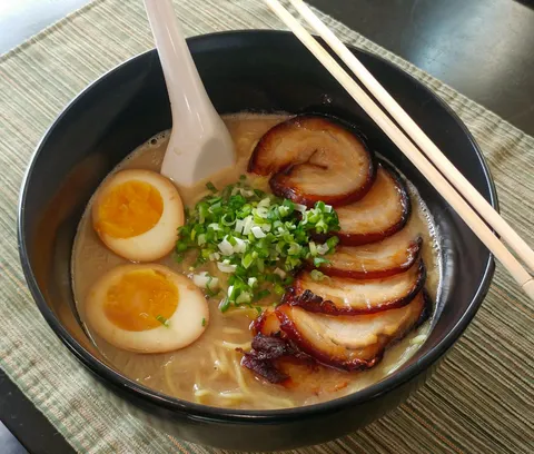 18hr tonkotsu ramen broth, with homemade chashu and soy eggs. Worth every hour.