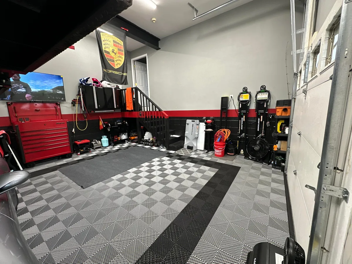 Maximizing space of a working 19x22 garage. Before and After