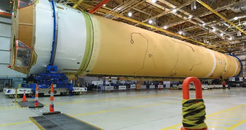 The first SLS core awaiting engine installation