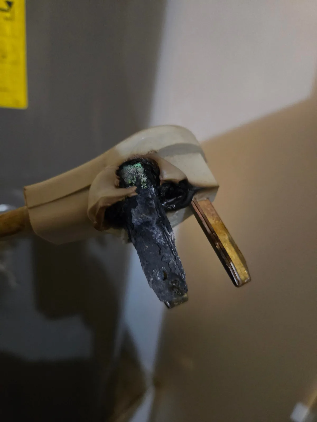 Went to take a shower and there was no hot water. Checked the water heater and found the plug burned.