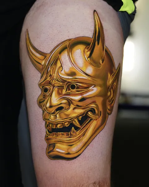 Gold Hannya Mask by me, Pony Lawson, Mayday! Tattoo Co. CHICAGO