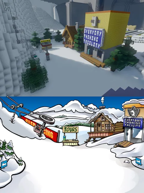 I rebuilt Club Penguin Island 1:1 in Minecraft Survival