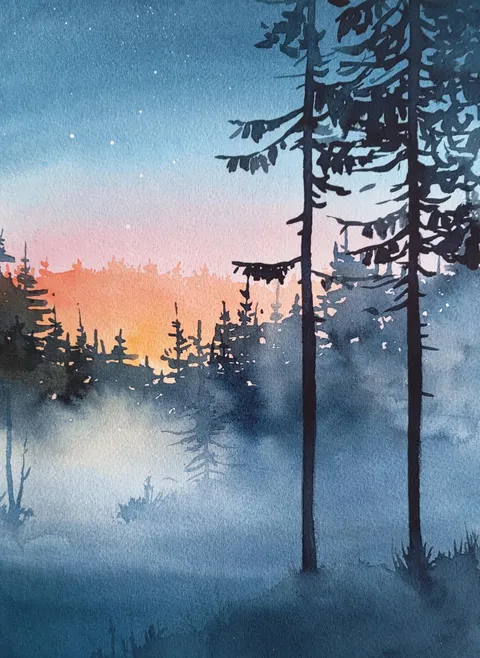Night, FiggeArt, Watercolor, 2024