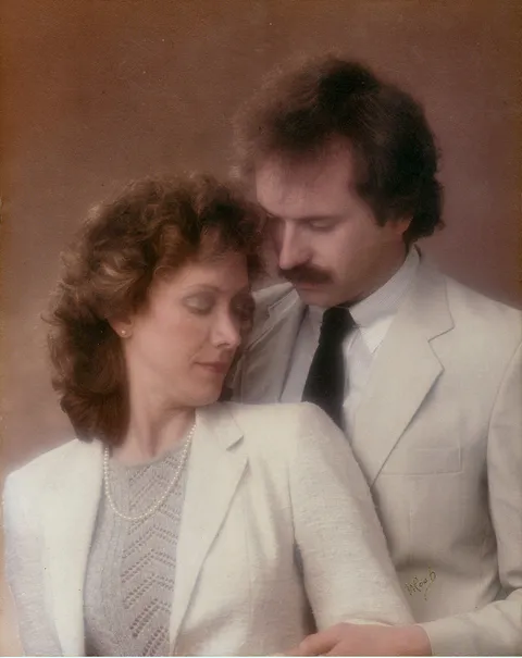 Today we have been married 40 years.  This is our engagement photo, note the perms and my porn mustache.