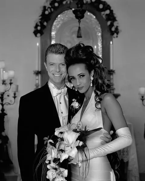 Iman &amp; David Bowie on their wedding day in Florence, Italy, June 6, 1992