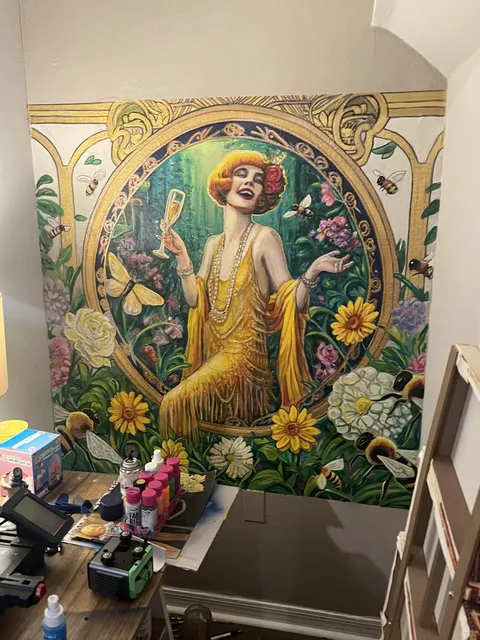 Mural my wife painted under our stairs. I see it every morning [OC]