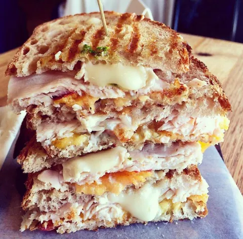 [I Ate] Peach Panini with Brie, Blue Cheese, Bacon and Smoked Turkey