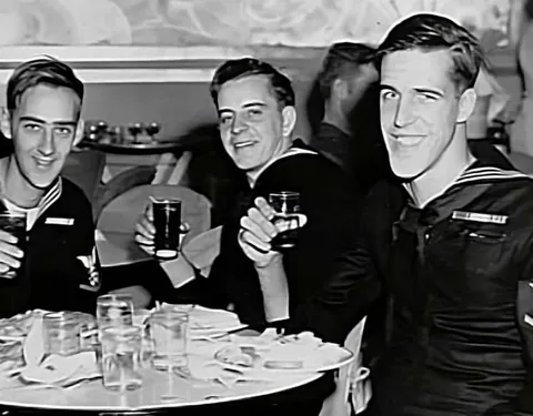 Navy radio operator Fred Gwynne, right, as a yute during the 1940s.