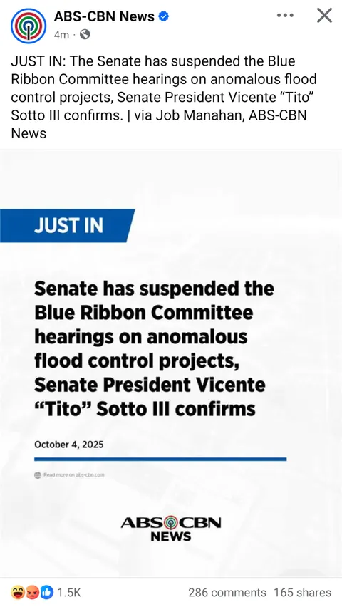 JUST IN: Senate has suspended the Blue ribbon committee hearing on Anomalous flood control projects