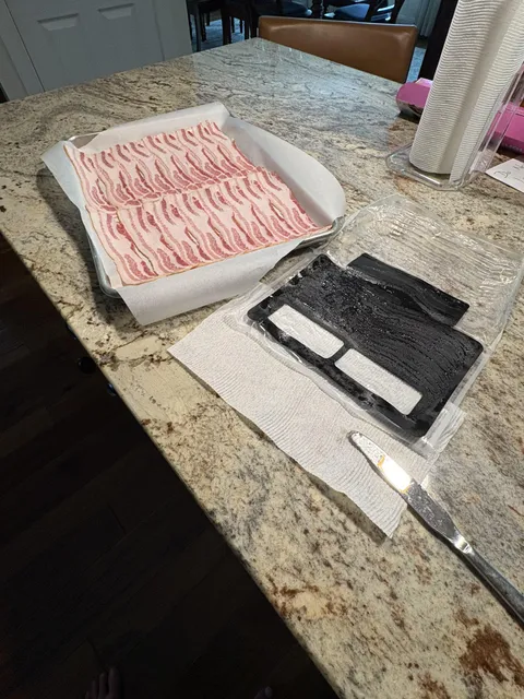 An entire pack of bacon fit perfectly on the tray I’m going to put in the oven