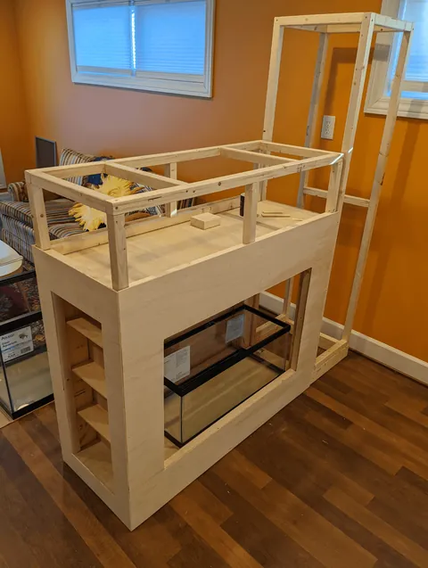 Mid Century-inspired room divider aquarium stand