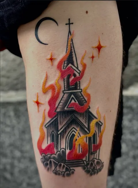 Church on fire by abuk.tattoo | Gdańsk, Poland