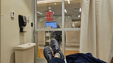 In the ER about to get rabies shots in every major muscle group.