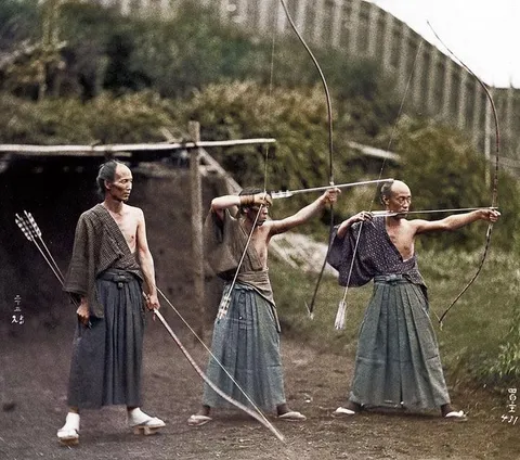 japanese archers, 1860s (colorized)