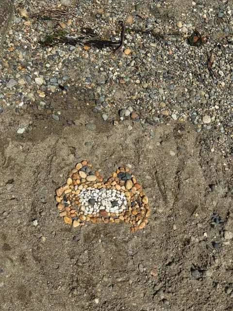 Garfield mosaic on the beach.