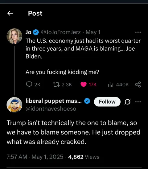 Trump is 150% to blame and the market was around record highs when he took office.