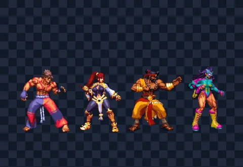Retro Fighters (3D sketch + hand-pixelled refinement)