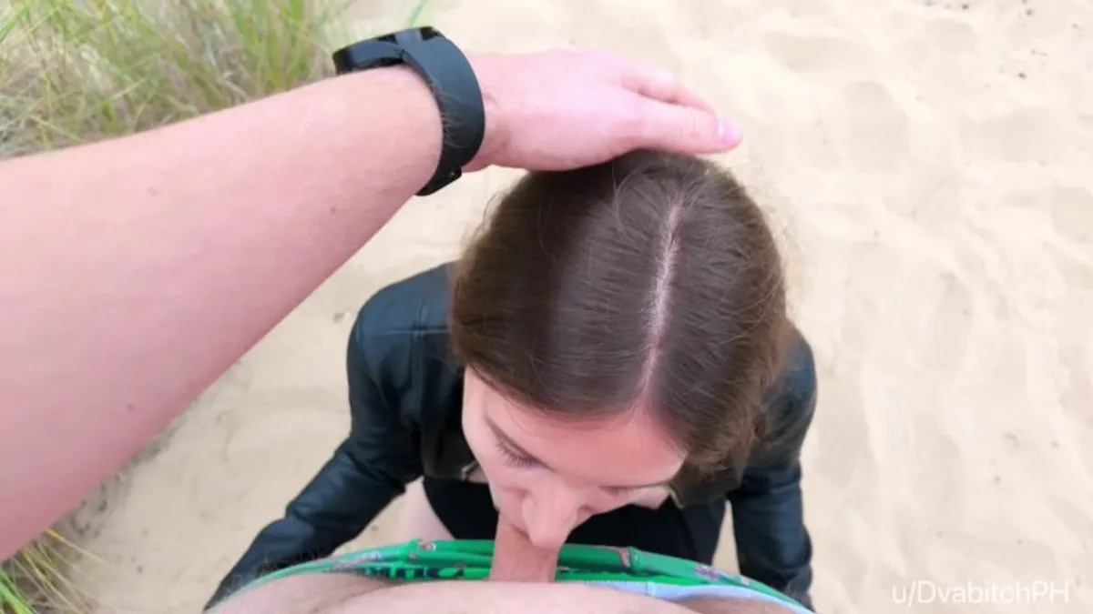 Enjoying cock in my throat as soon as I get to the beach