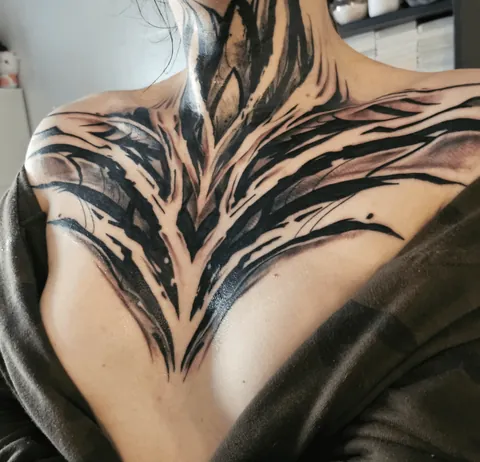 First tattoo, dark ornamental done at Fleshanne tattoo, QC Canada 